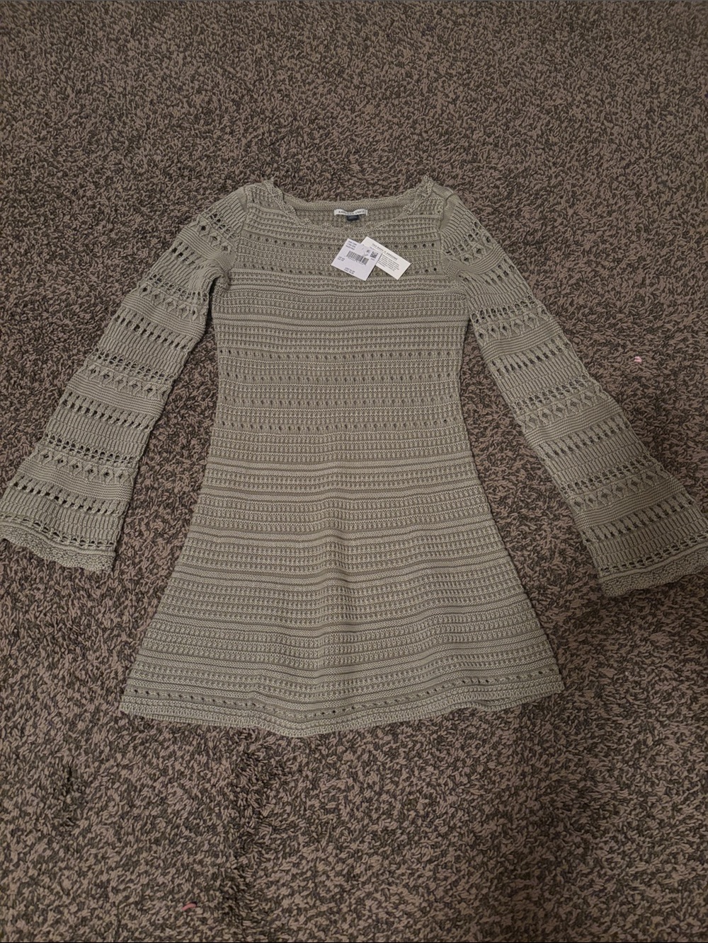 NWT American Eagle Outfitters Light Olive Green Crochet Knit Dress 100% cotton
